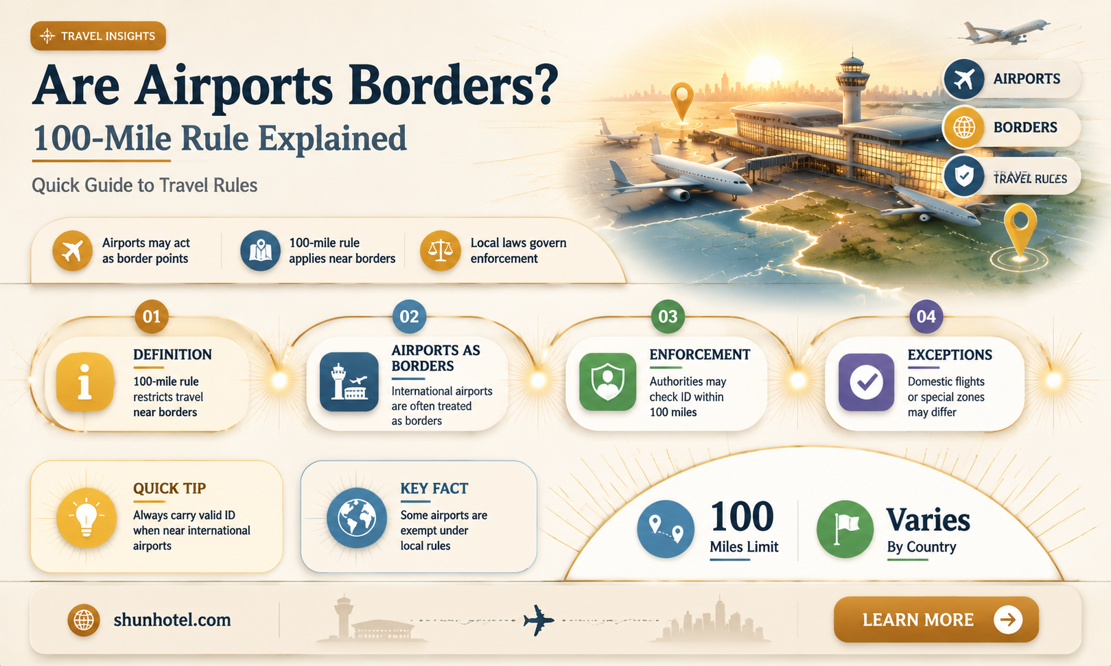 are international airports considered borders for 100 mi rule
