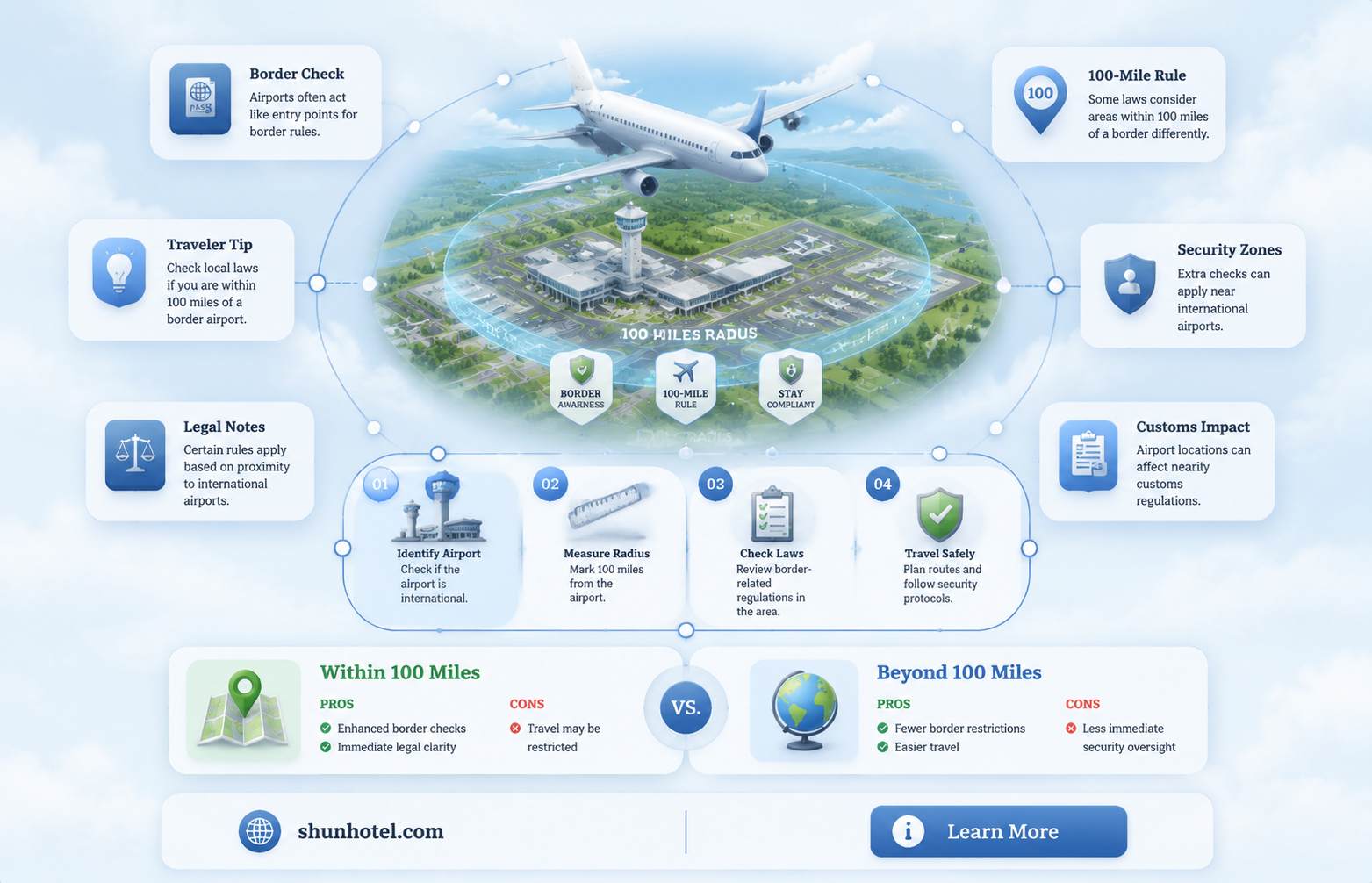 are international airports considered borders 100 mile radius