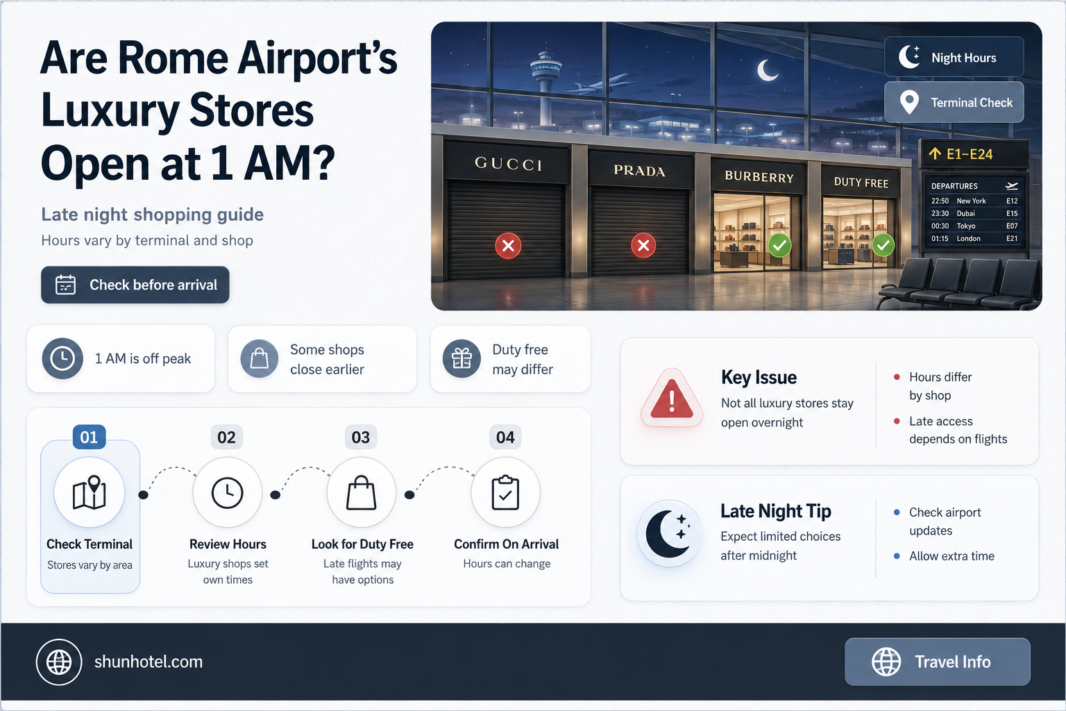 are the luxury stores open 1 am in rome airport