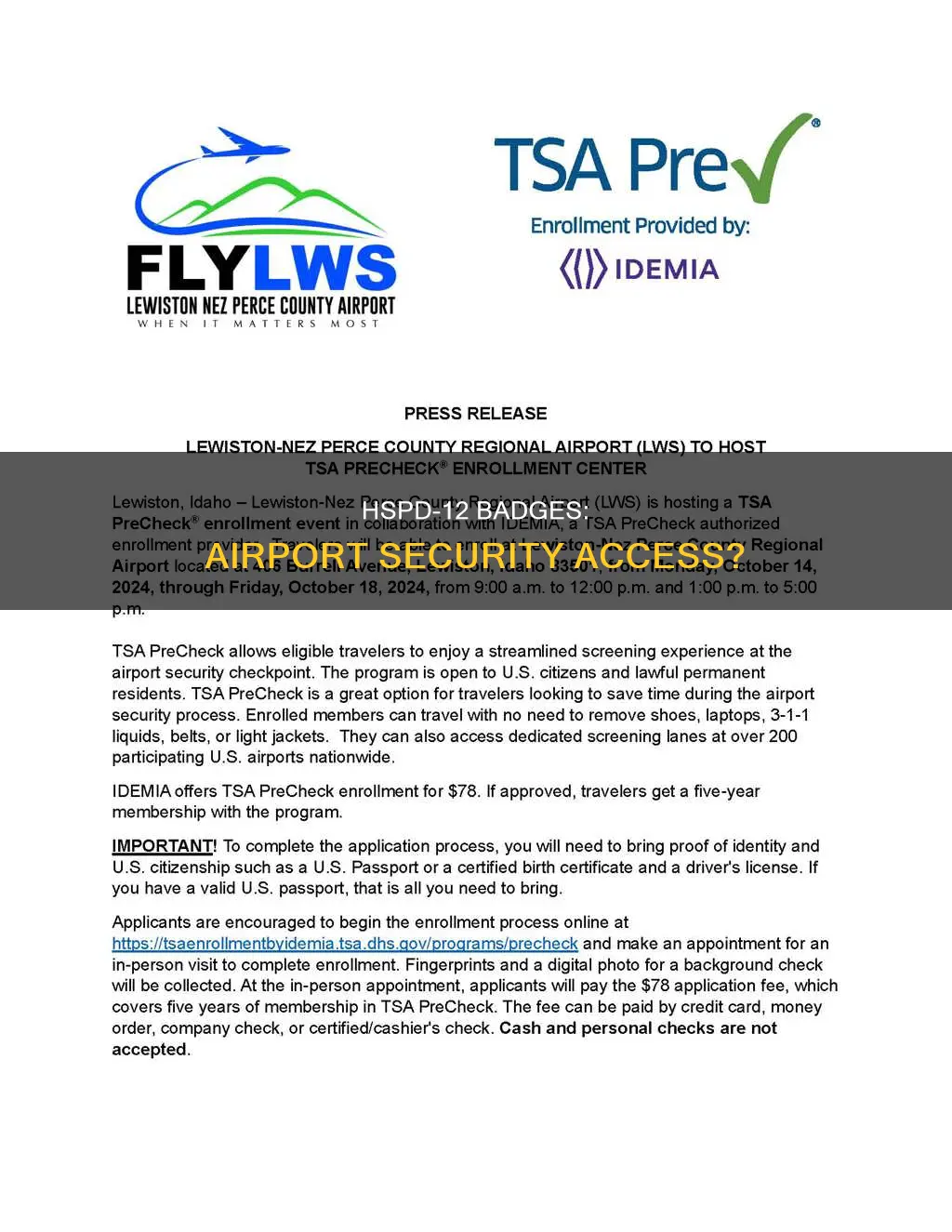 can a hspd 12 badge be used for airports