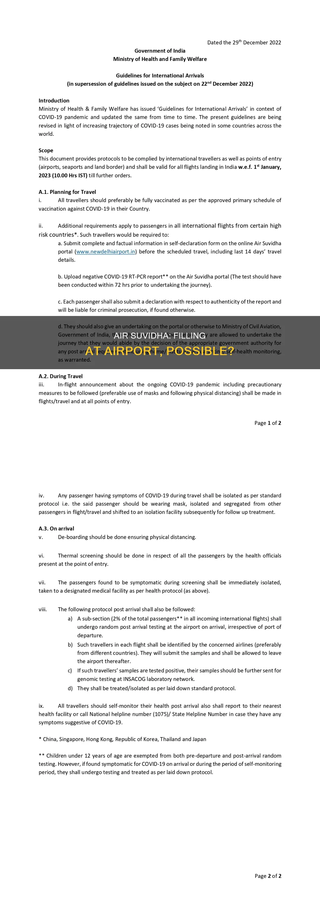 can we fill air suvidha at airport