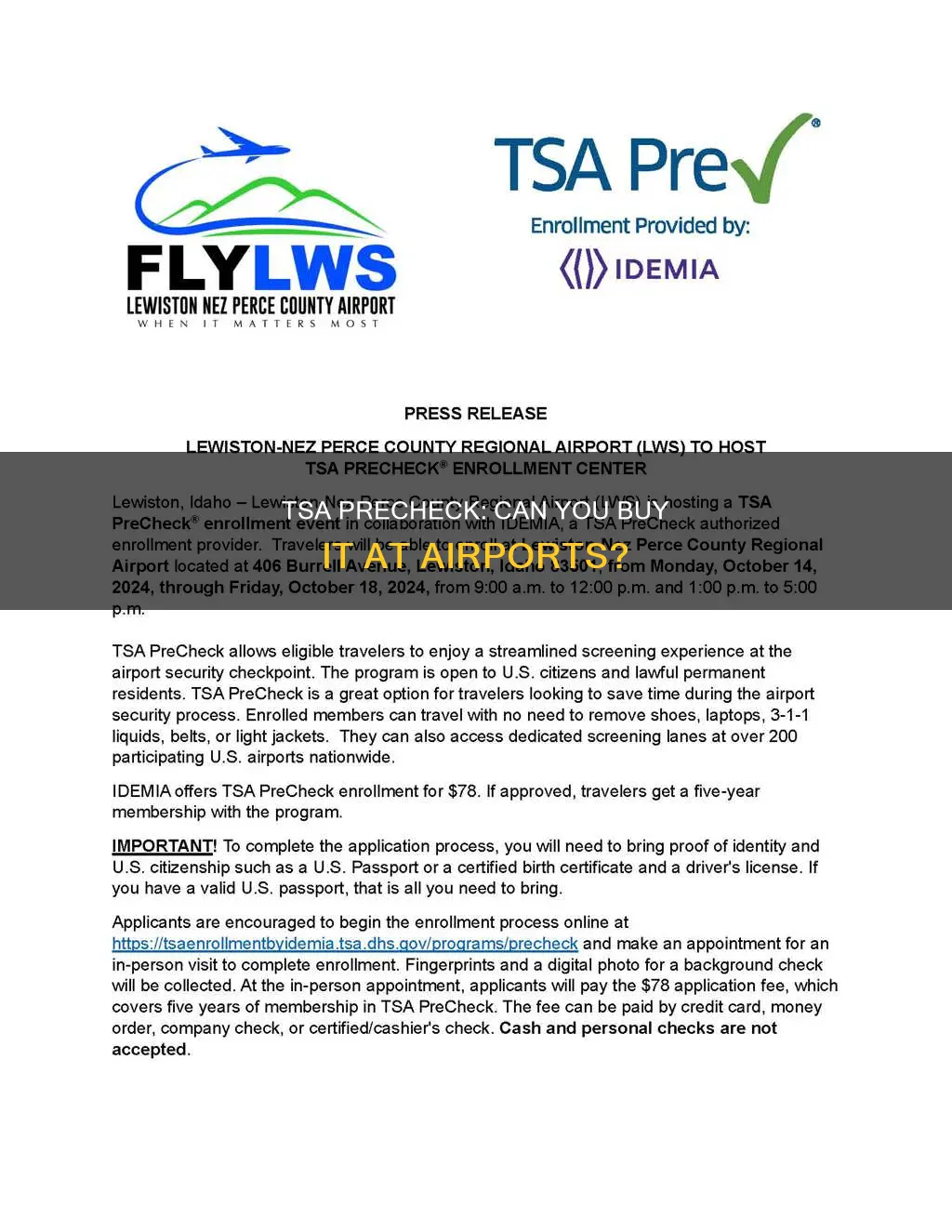 can you buy tsa precheck at the airport