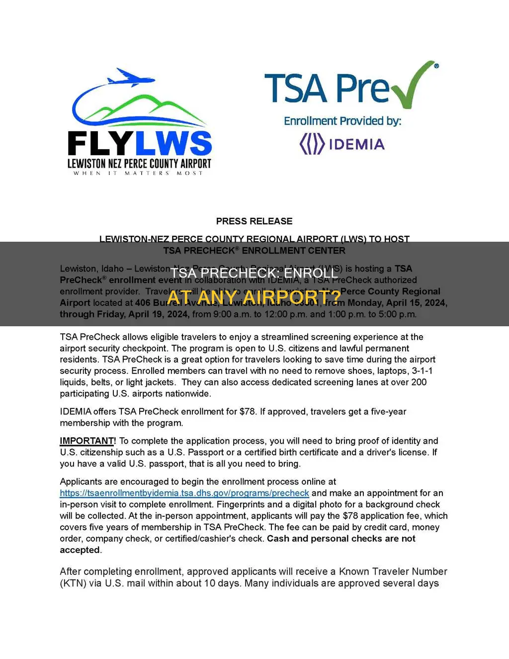 can you do tsa approval at any airport