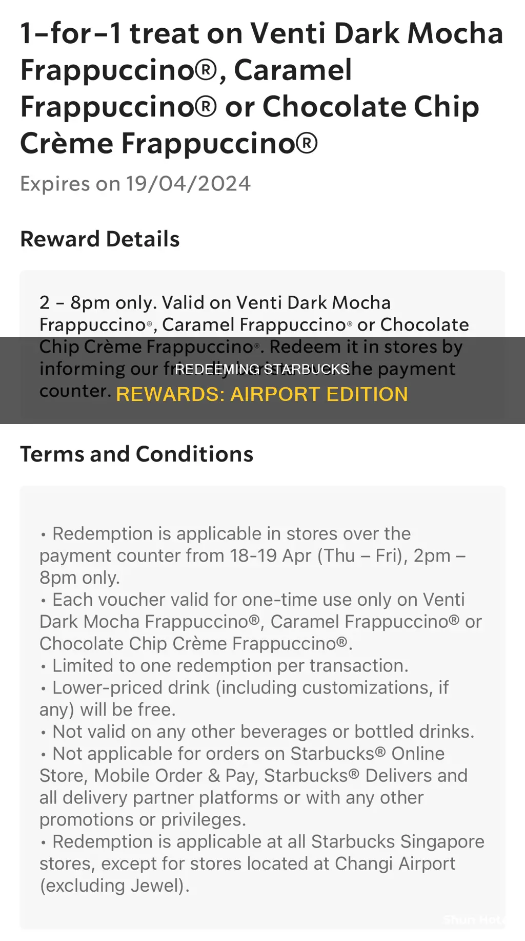 can you redeem starbucks rewards at airport