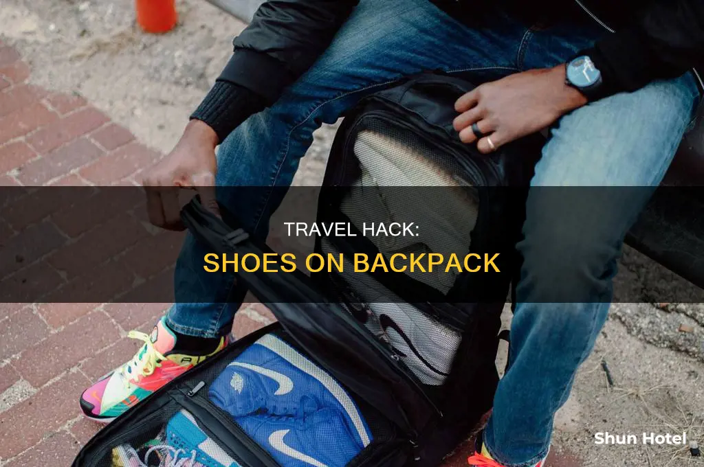 can you tie shoes to back pack airport