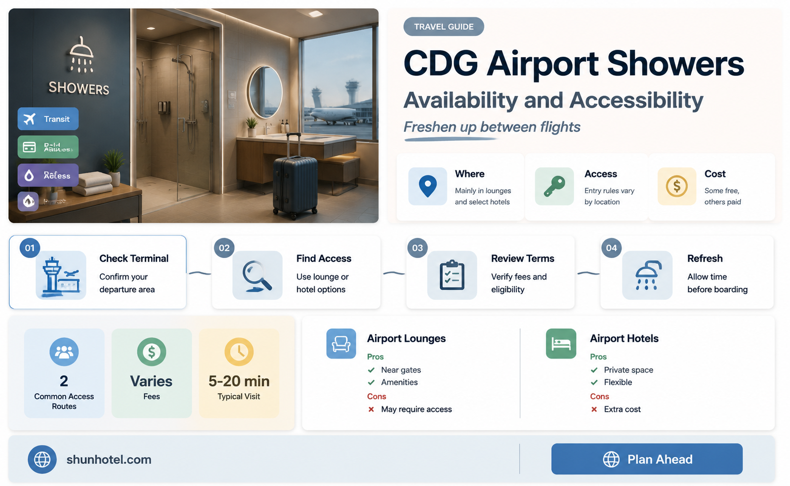 are there showers at cdg airport