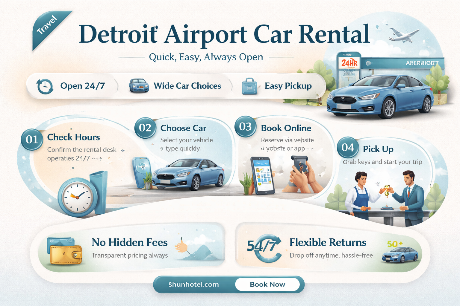 are car rental places open 24 hours at detroit airport