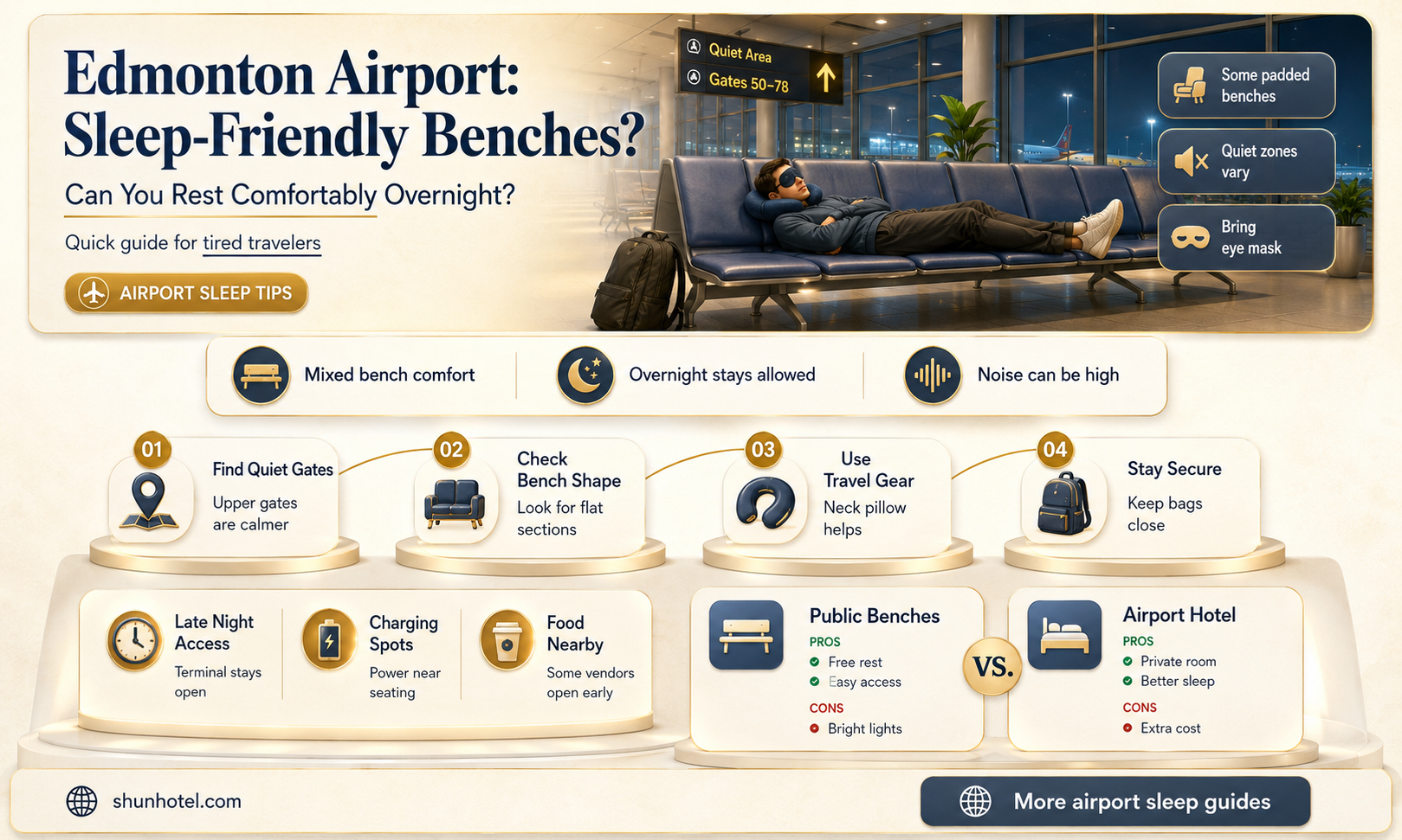 are there benches where you can sleep in edmonton airport