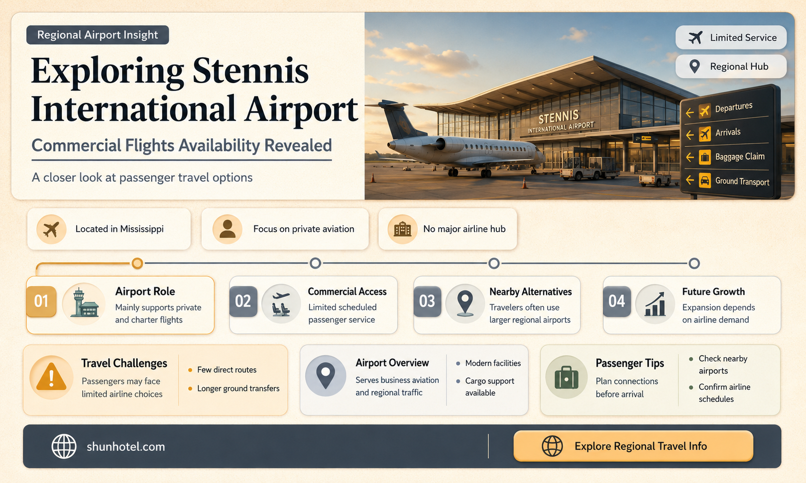are there commercial flights out of stennis international airport