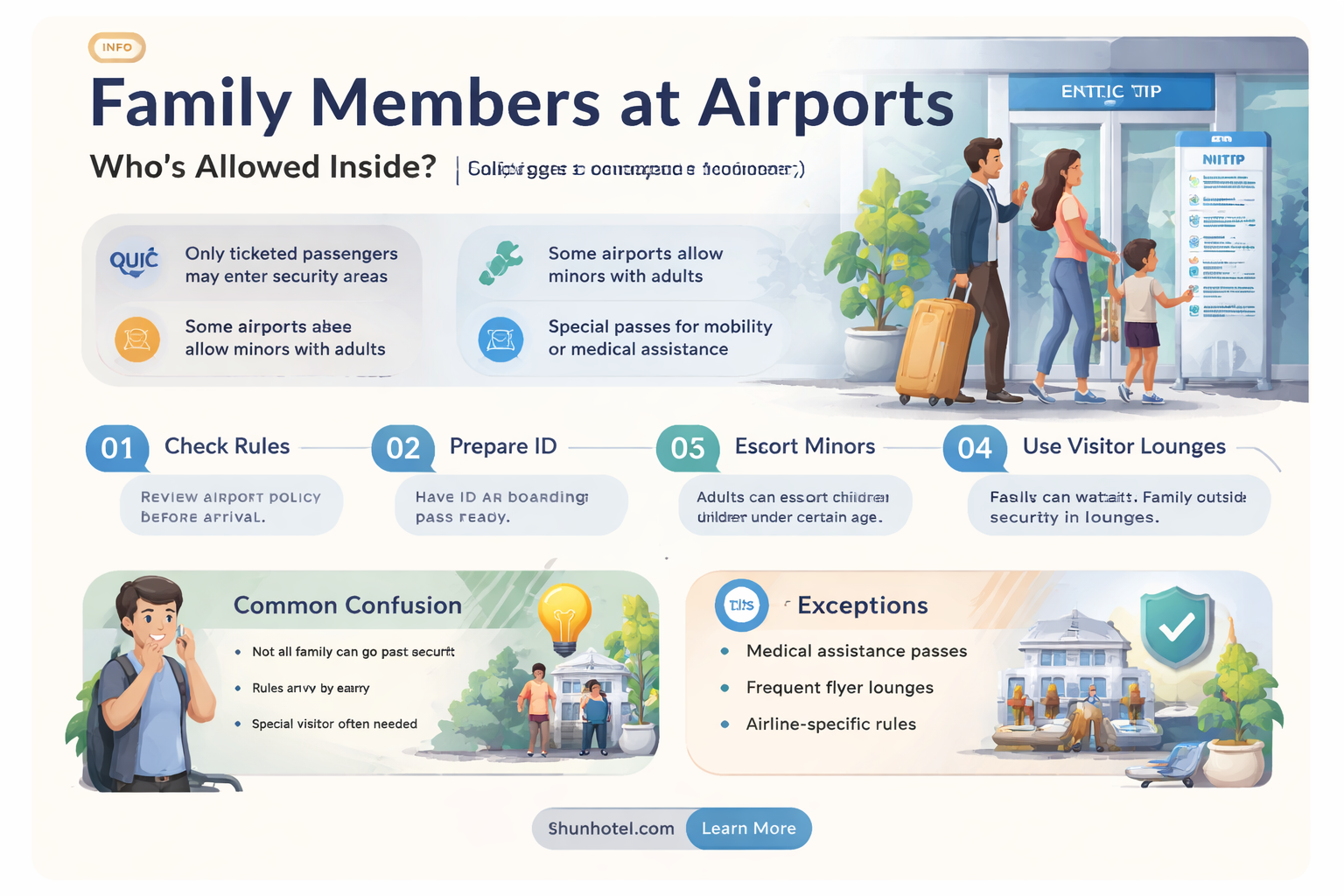 are family members allowed in airport