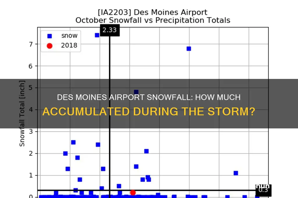 how much snow did the des moines airport get