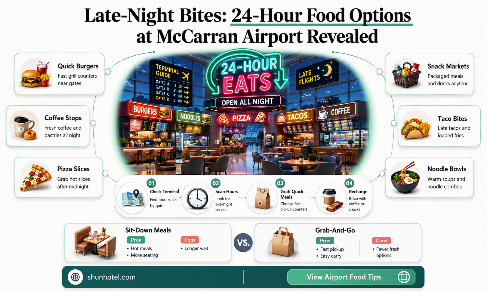 are there any food opened 24 hours at mccarran airport