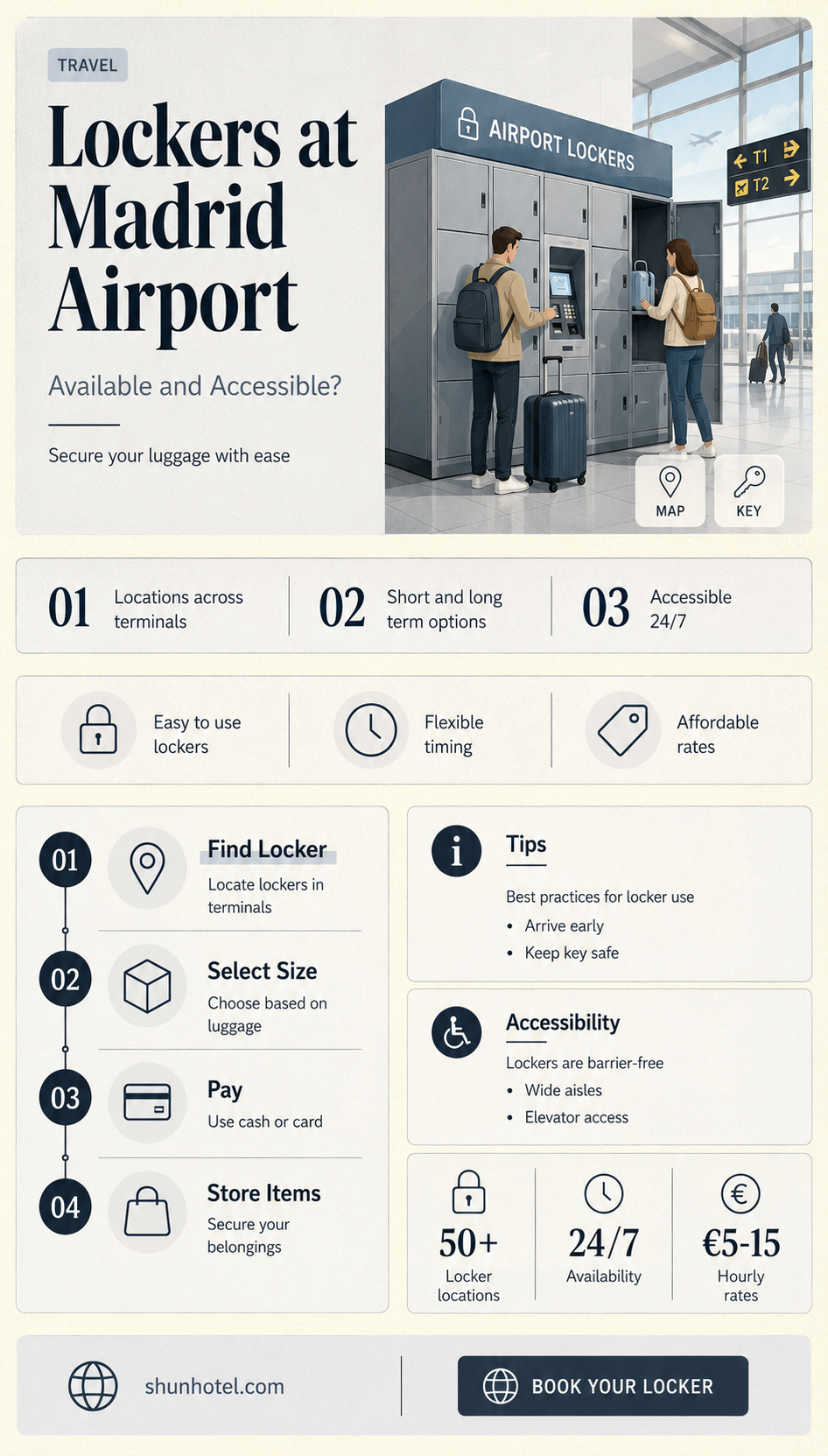 are there lockers at madrid airport