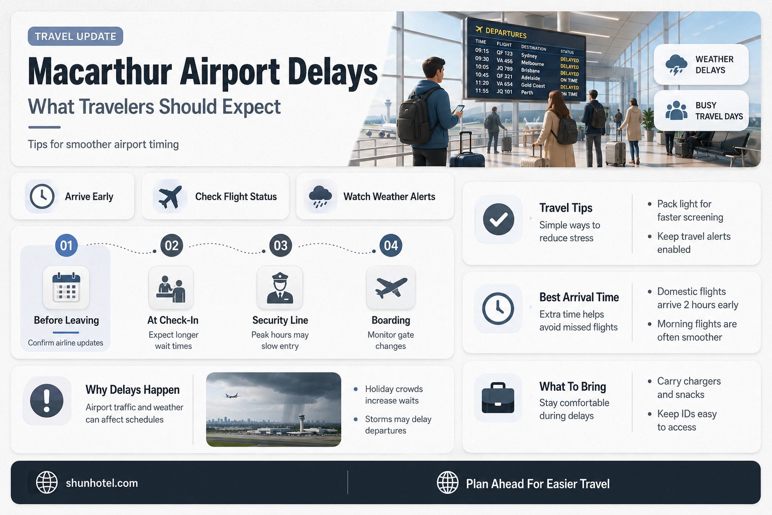 are there delays at macarthur airport