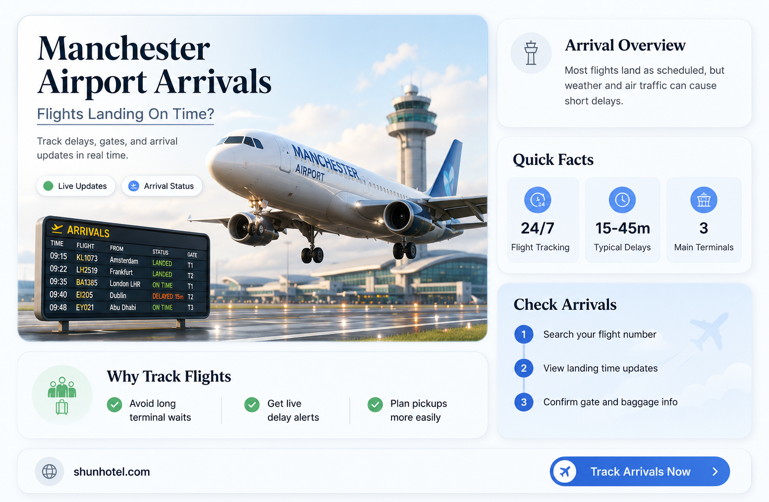 are flights arriving at manchester airport