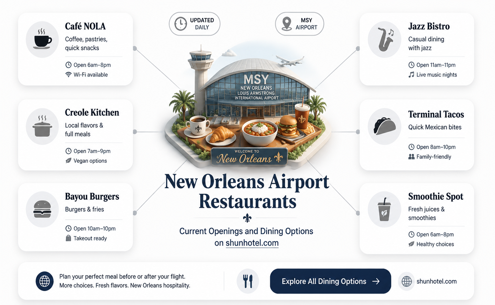 are new orleans airport restaurants open