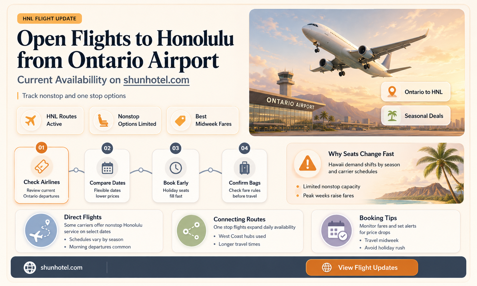 are there any open flights to honolulu ontario airport