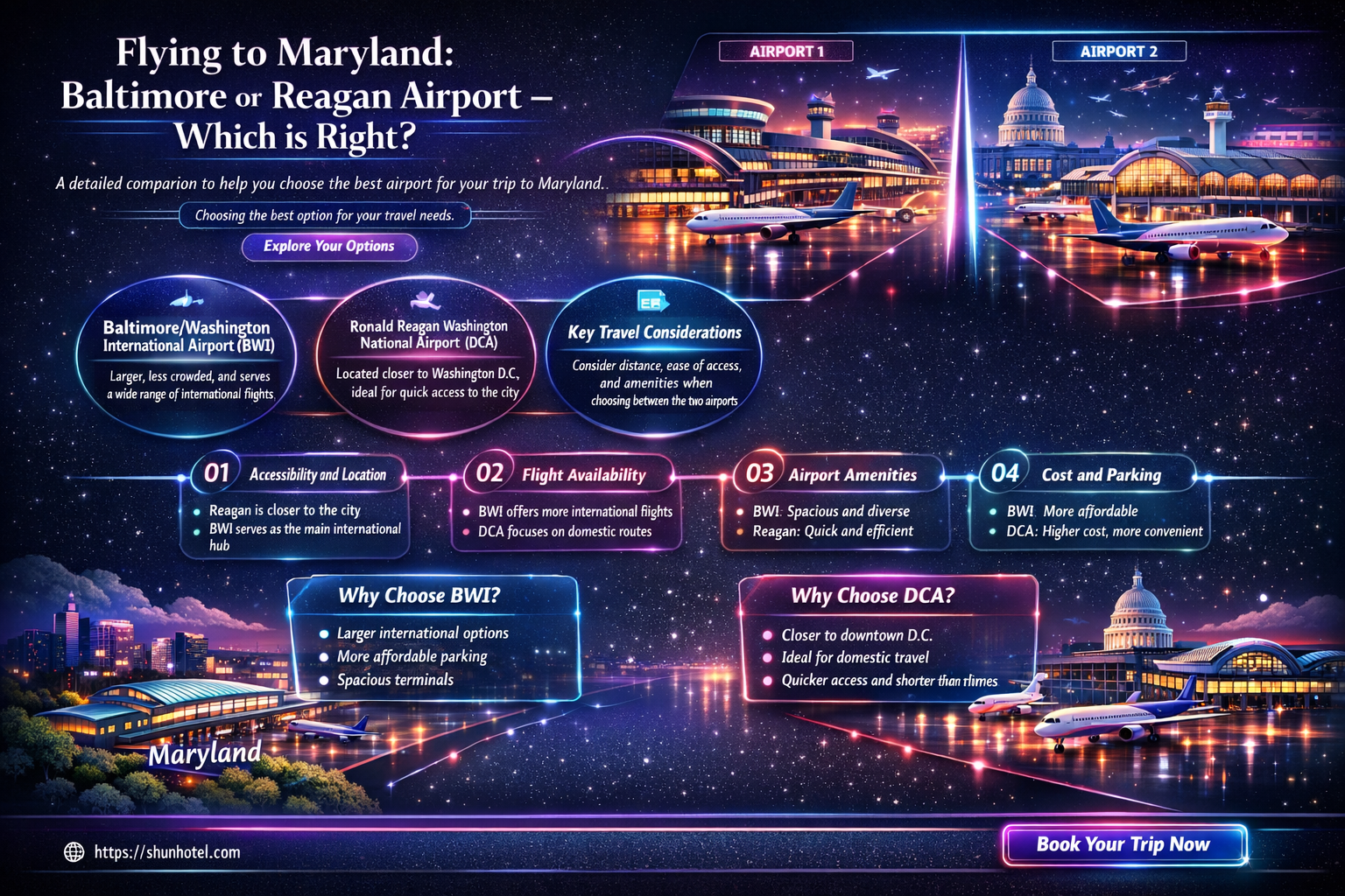 are aiplanes flying to baltimore or reagan airport in maryland