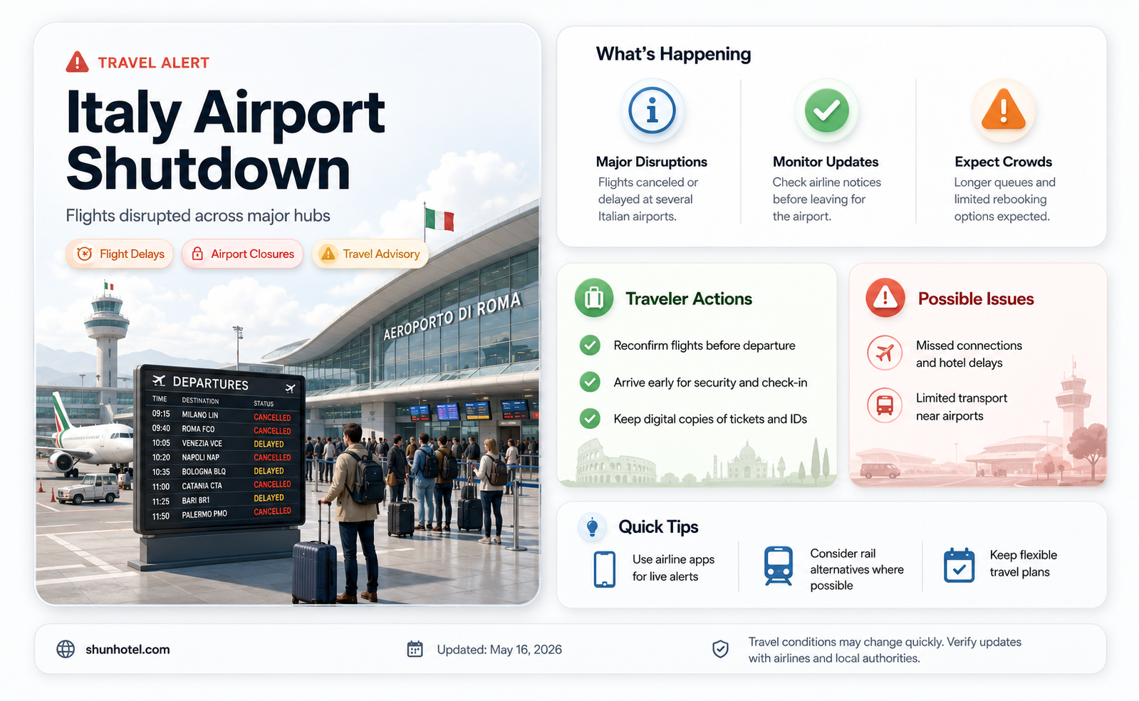 are airports shut down in italy